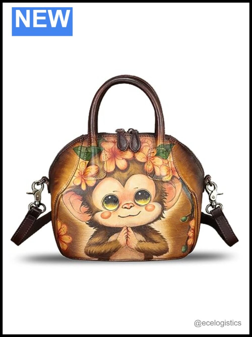 Genuine Leather Hand Painted Satchel Handbag Women Purse Crossbody Shoulder Bag